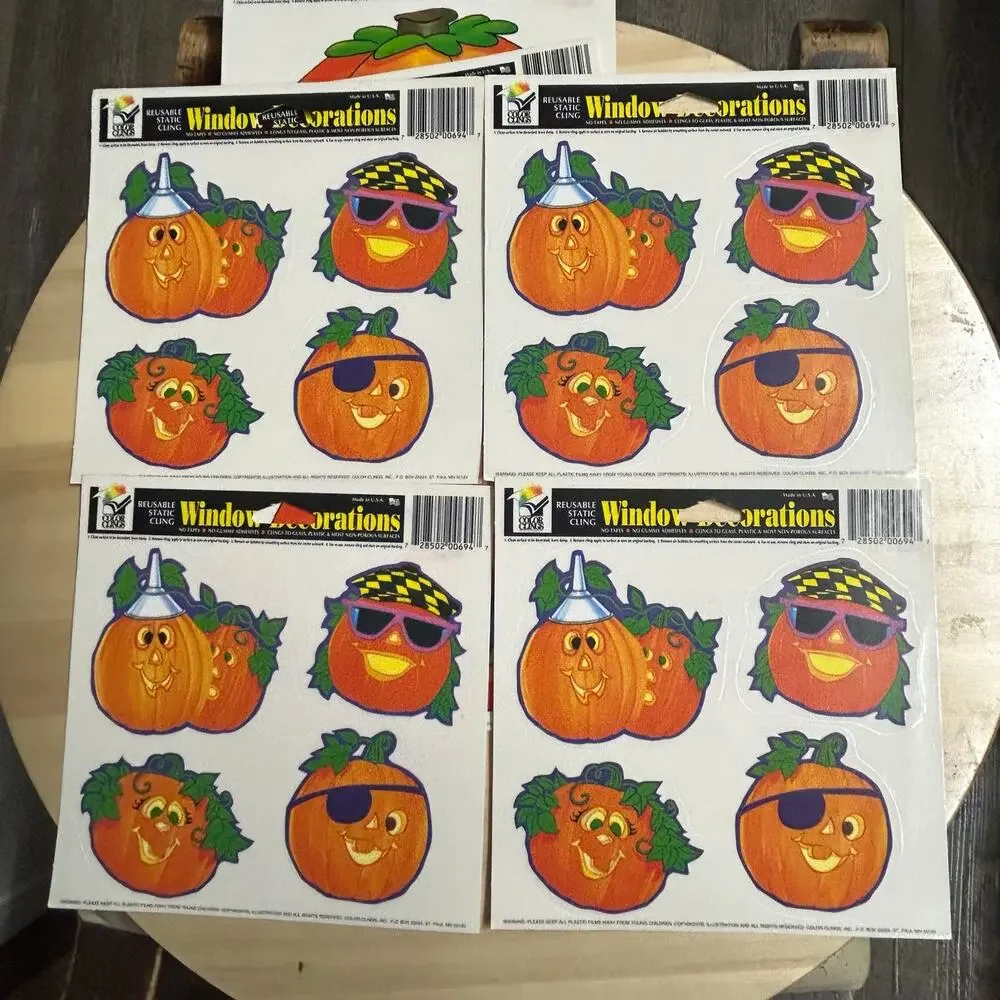 16 Color Clings Vtg Halloween Reusable Window Stickers Pumpkins Ghost Black Cat